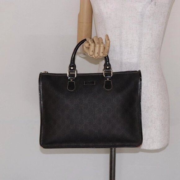 GUCCI GG Supreme Hand Bag PVC Leather Gold Dark Brown 190259 Auth 139819 - Picture 1 of 16